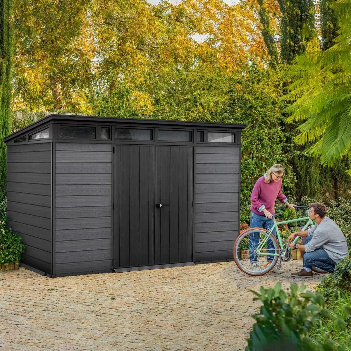Keter Artisan 7x11 ft Pent Dark-Grey Plastic 2 door Shed with floor & 1 window - Image 3