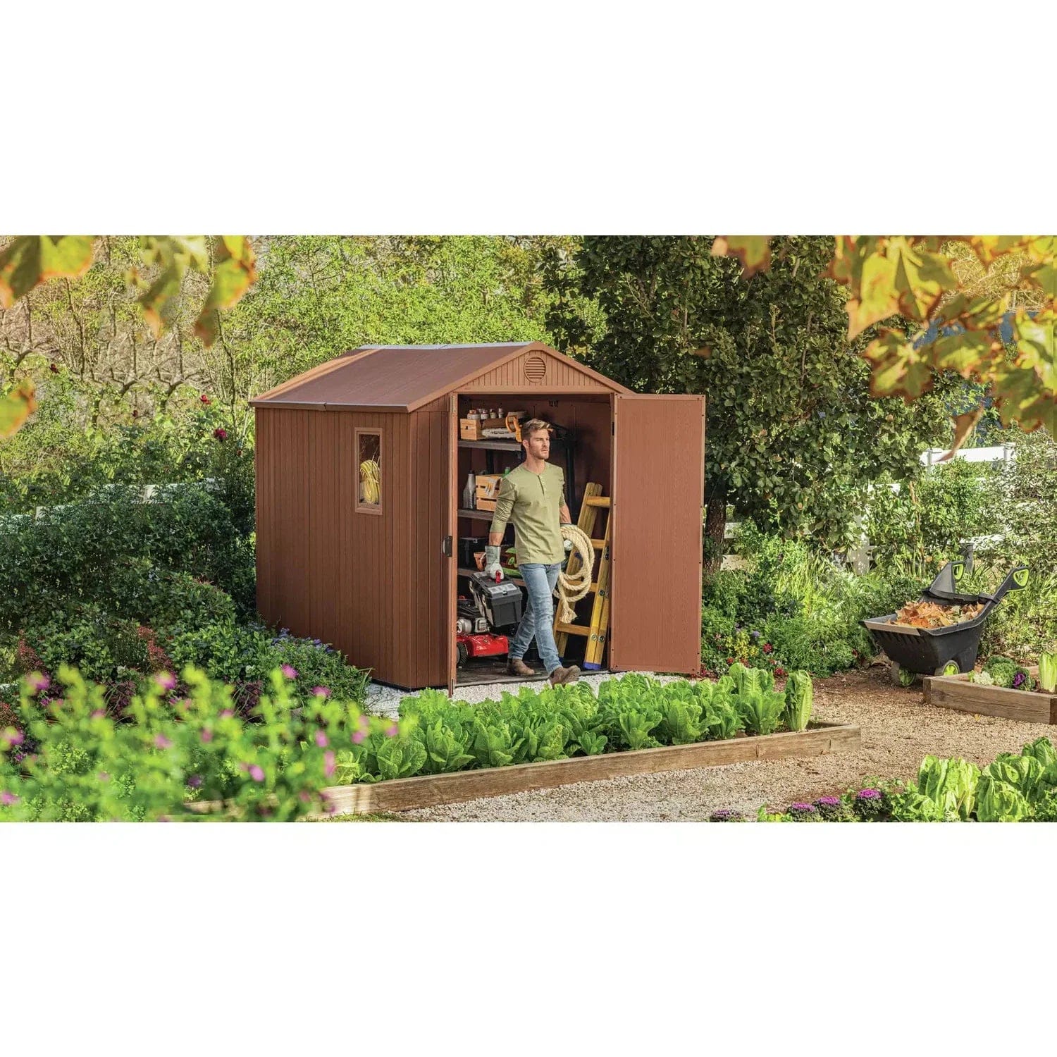 Keter Darwin 8x6 ft Apex Plastic 2 door Shed with floor & 1 window - Image 3