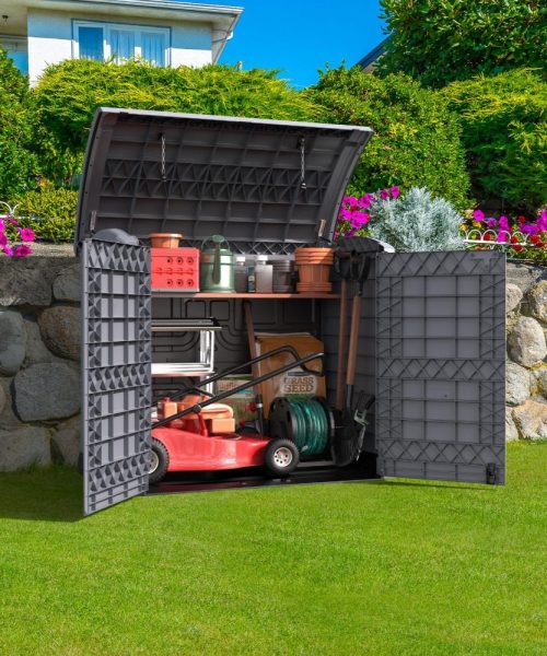 Duramax StoreAway Cedargrain Plastic Garden Storage Box - 1200L Arc Lid - Grey