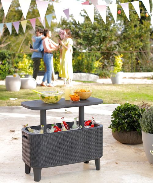 Keter Bevy Bar Cool Box Garden Table - Anthracite - 60L