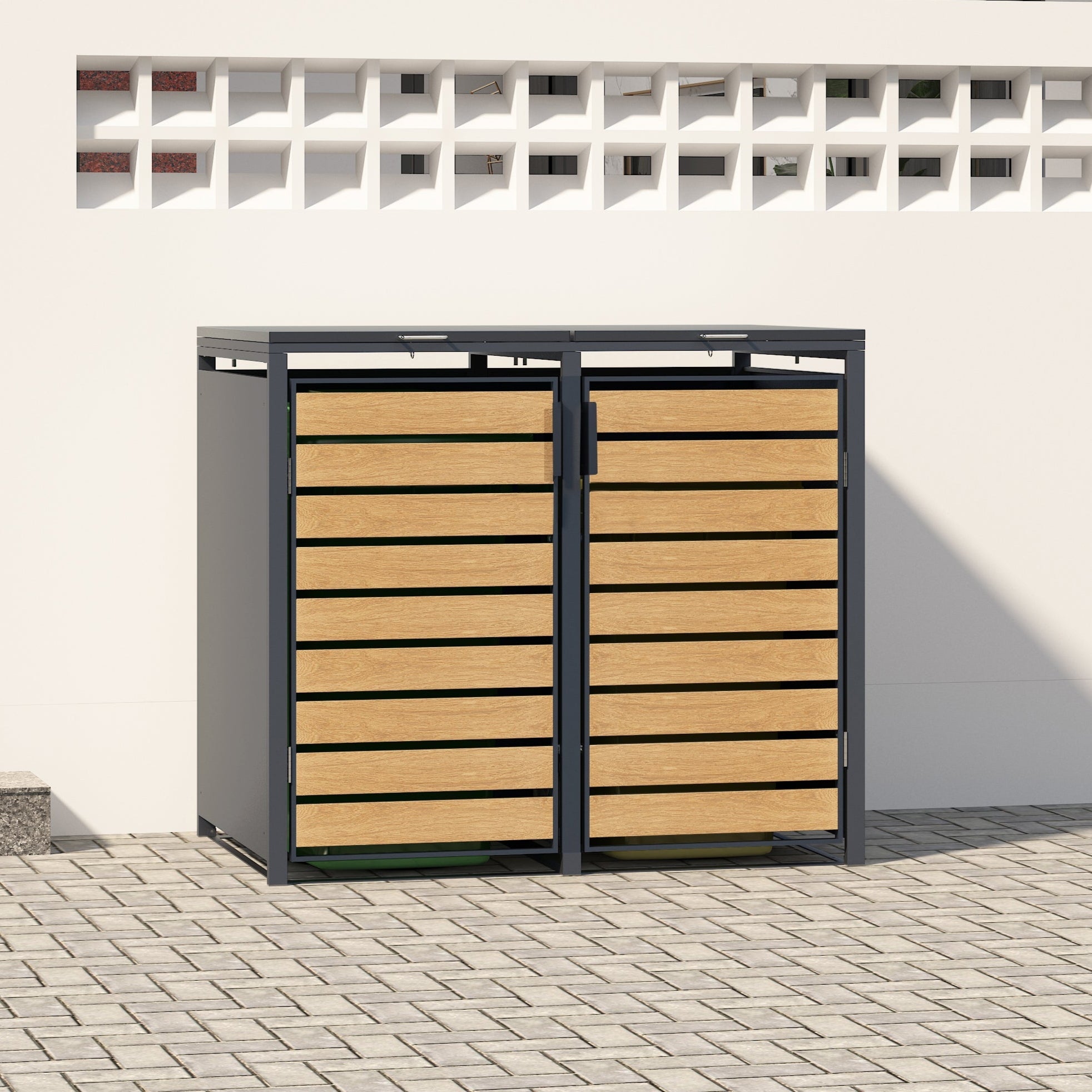Double Wheelie Bin Store by Garden Guard - Premium Range Storage in Wood Effect - Image 2
