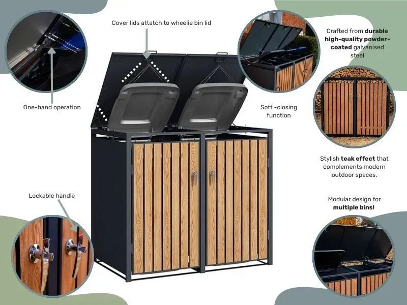 Wood Effect Wheelie Bin Storage - Triple Bin Store - Image 5
