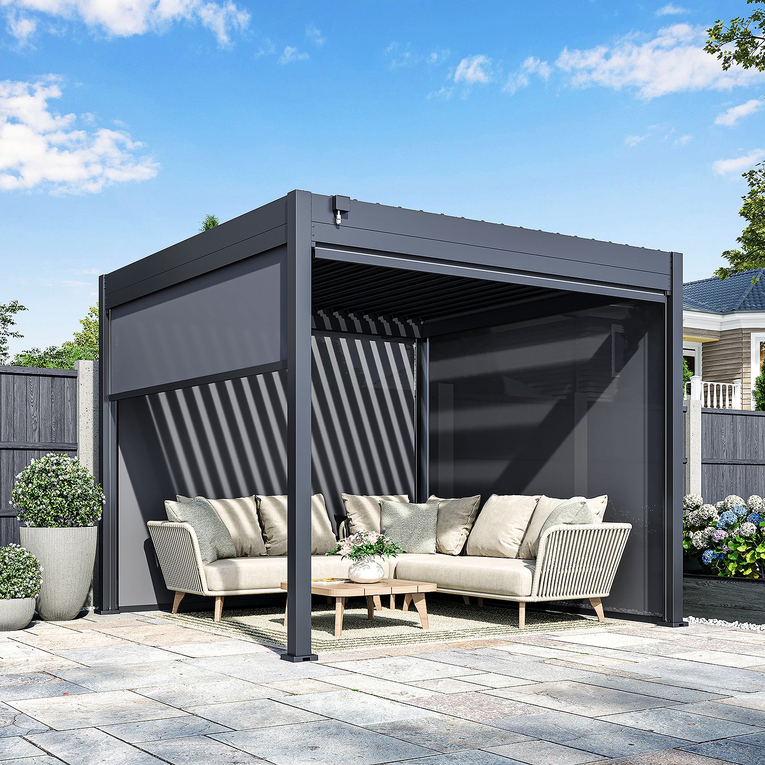 Hutta Metal Pergola 3m x 3m Free Standing - Graphite Grey - Image 3