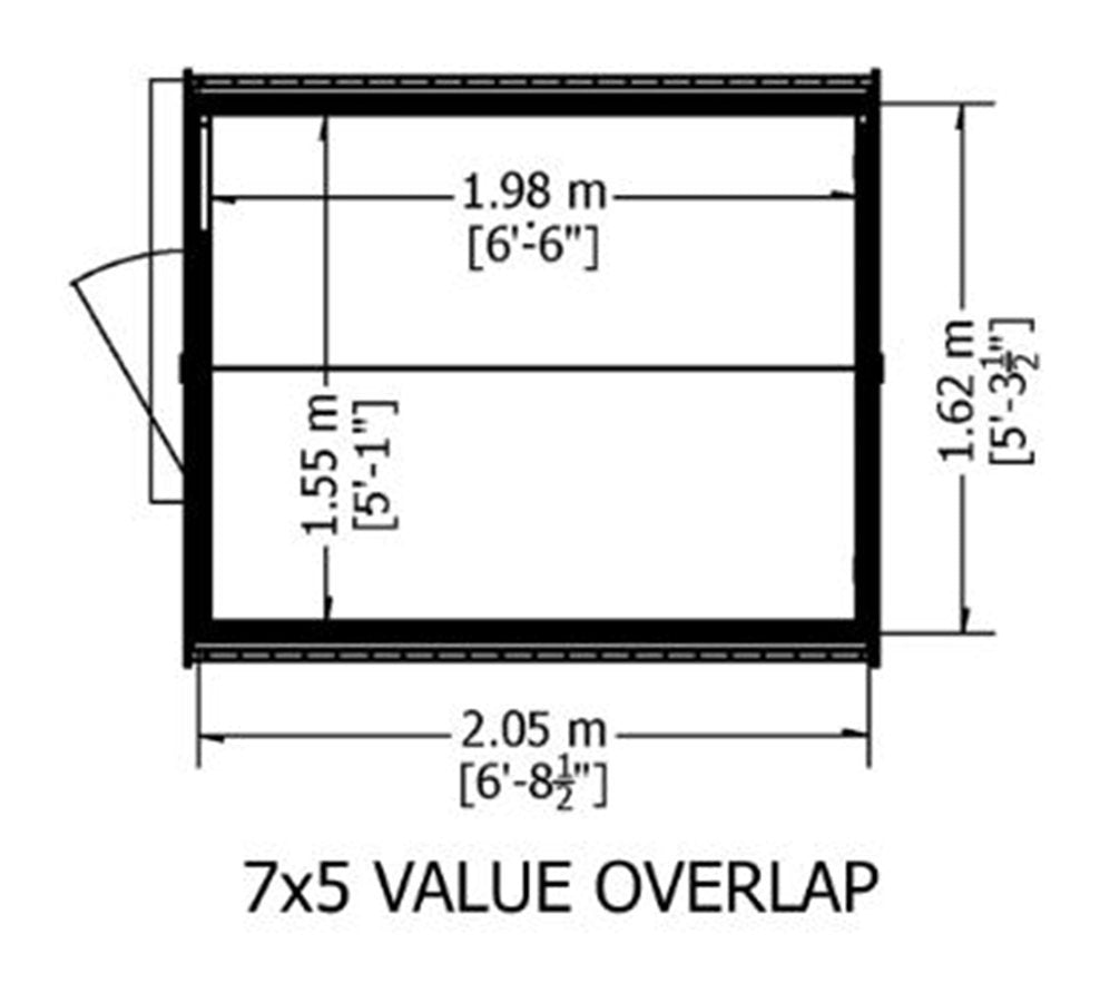 Shire Value Overlap 7ft x 5ft Shed - Windowless - Image 4