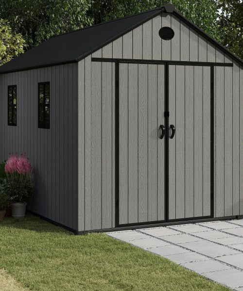 Pro Grade 6ft x 12ft Premium Plastic Double Door Garden Shed - Grey Wood Touch Texture