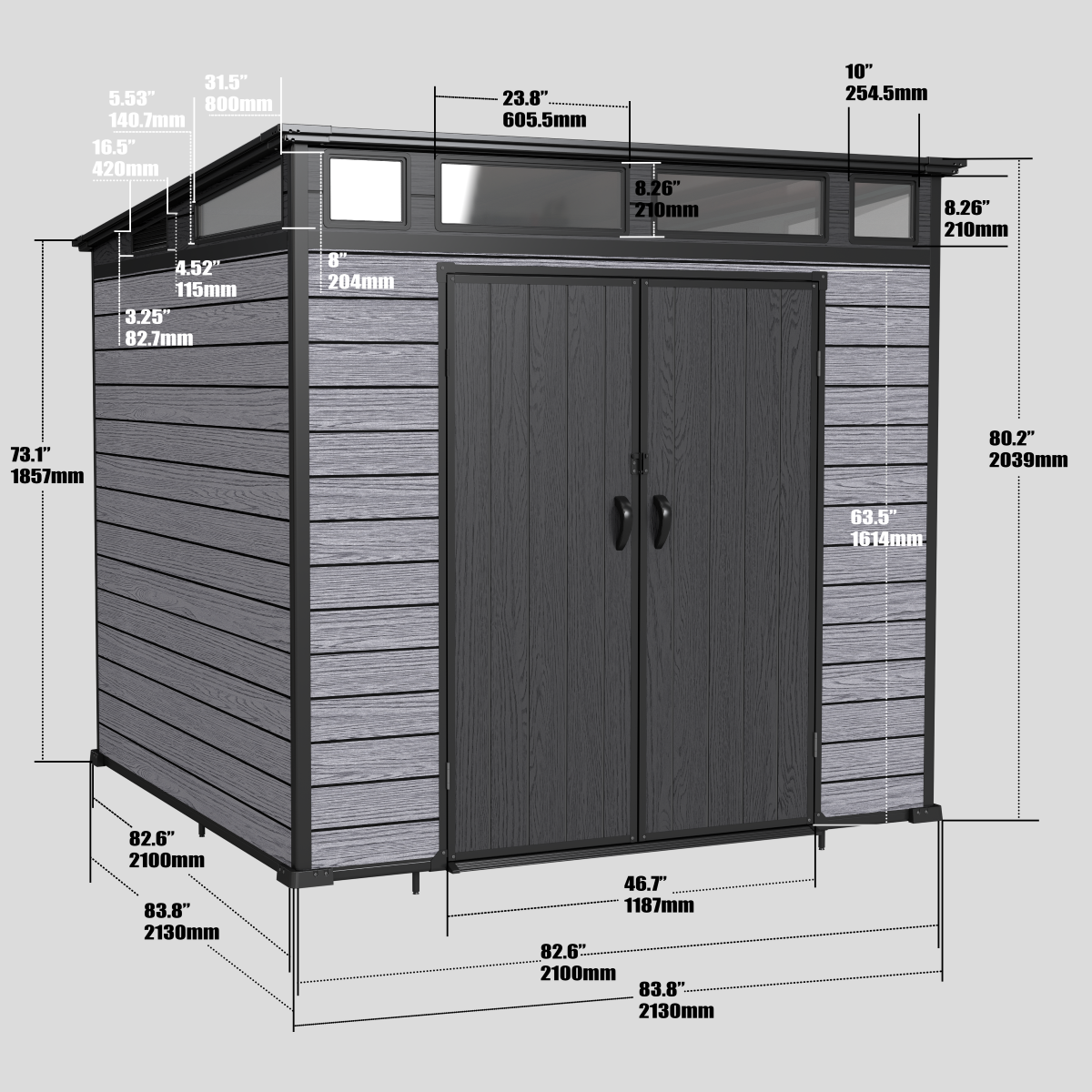 Pro Grade 7ft x 7ft Pent Roof Premium Plastic Garden Shed - Grey/Anthracite Wood Touch Texture - Image 8