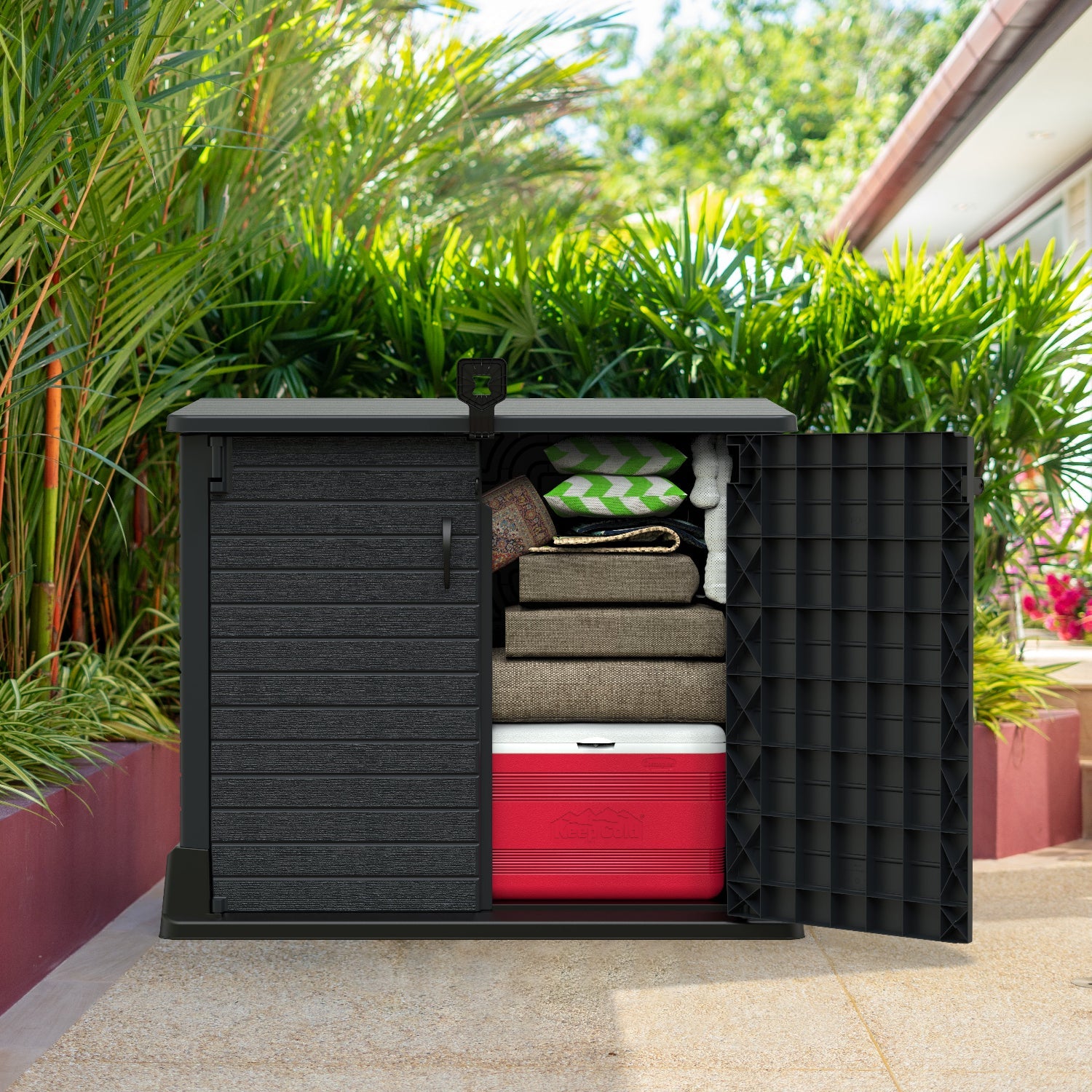Duramax StoreAway Cedargrain Plastic Garden Storage Box - 850L - Grey - Image 3