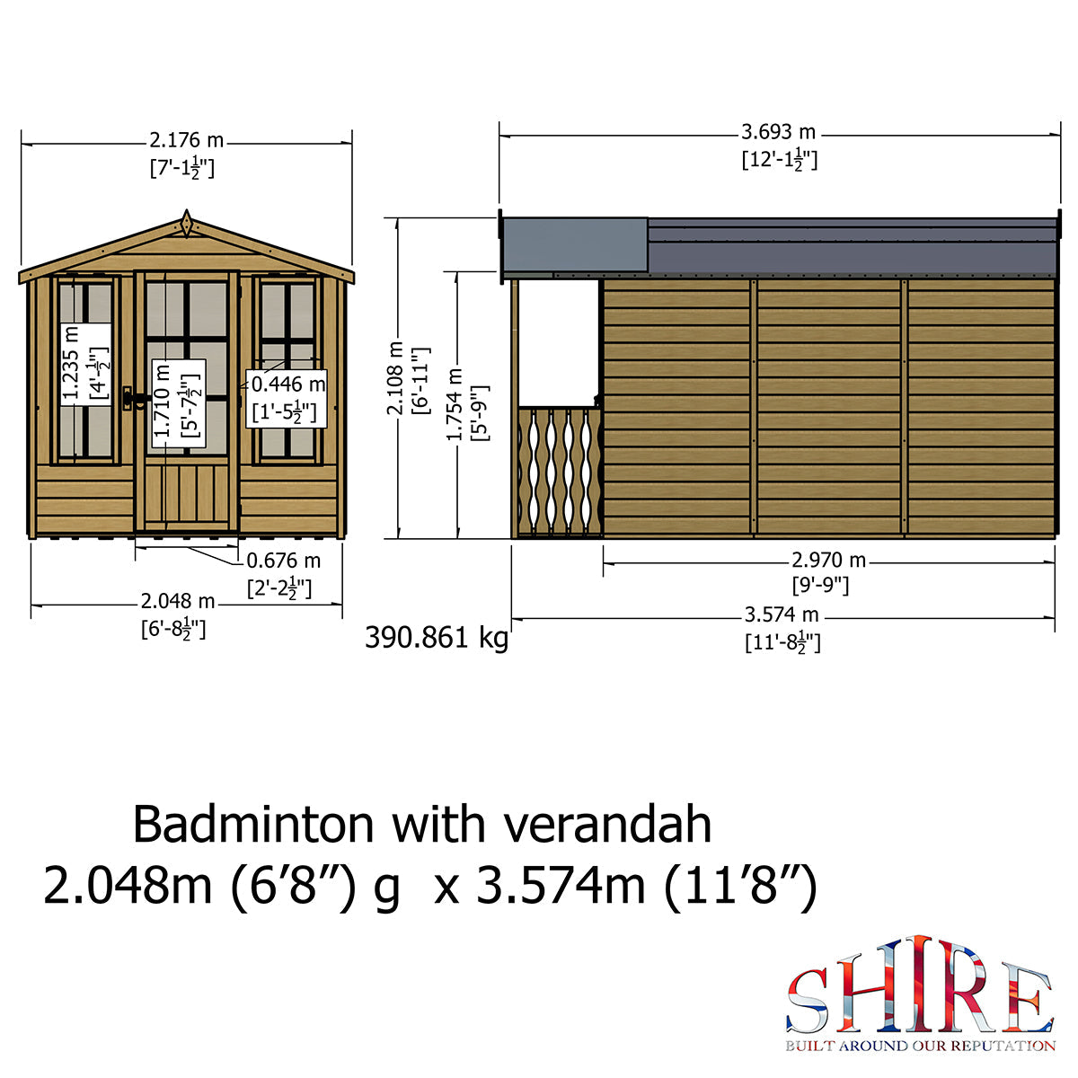 Shire Badminton 7ft x 10ft Summerhouse With Verandah - Image 10