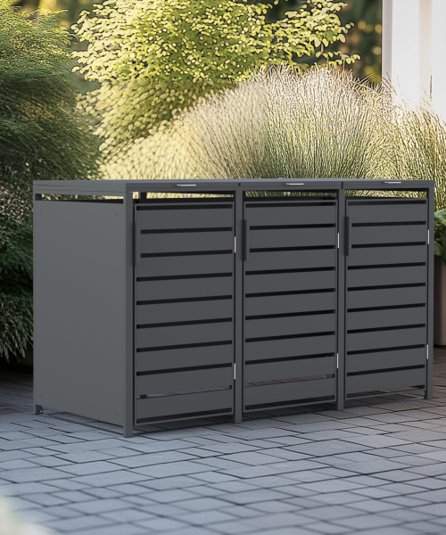 Triple Wheelie Bin Store by Garden Guard - Premium Range Storage in Anthracite Grey
