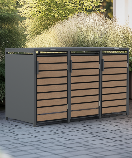 Triple Wheelie Bin Store by Garden Guard - Premium Range Storage in Wood Effect