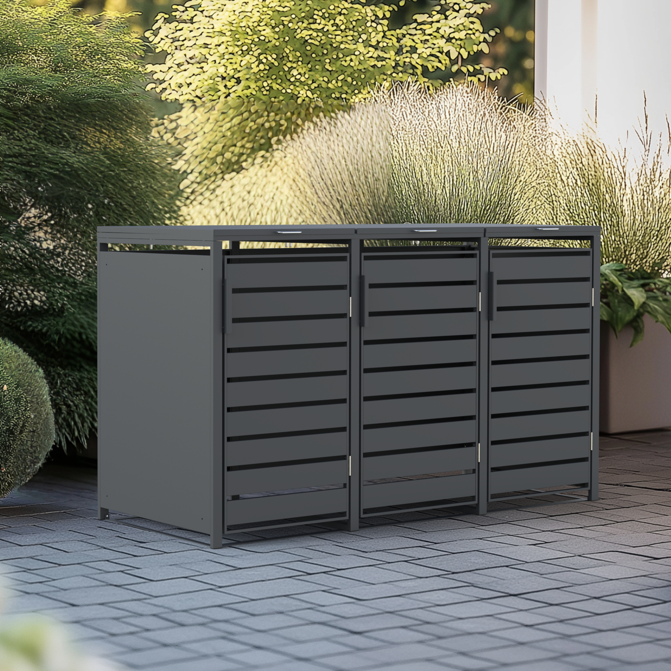 Triple Wheelie Bin Store by Garden Guard - Premium Range Storage in Anthracite Grey