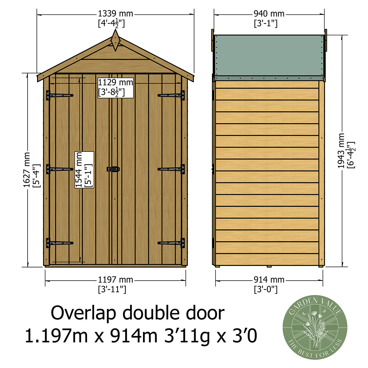 Shire Garden Value Overlap 4ft x 3ft Pressure Treated Shed - Image 8