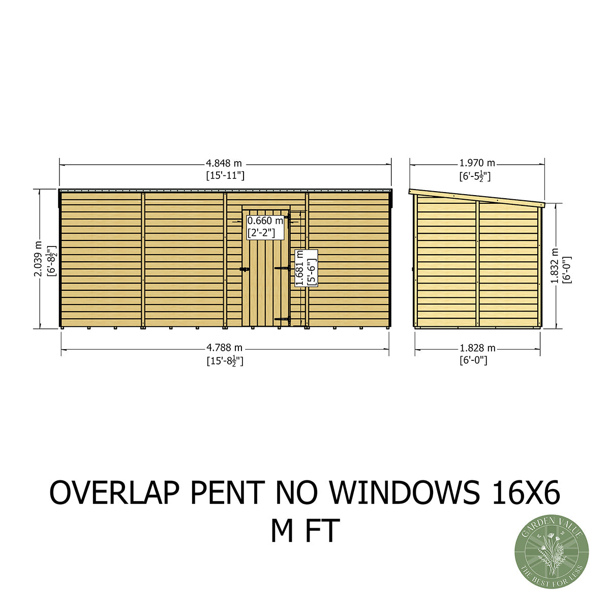 Shire NEW Garden Value 16ft x 6ft Overlap Pent Shed - Image 10