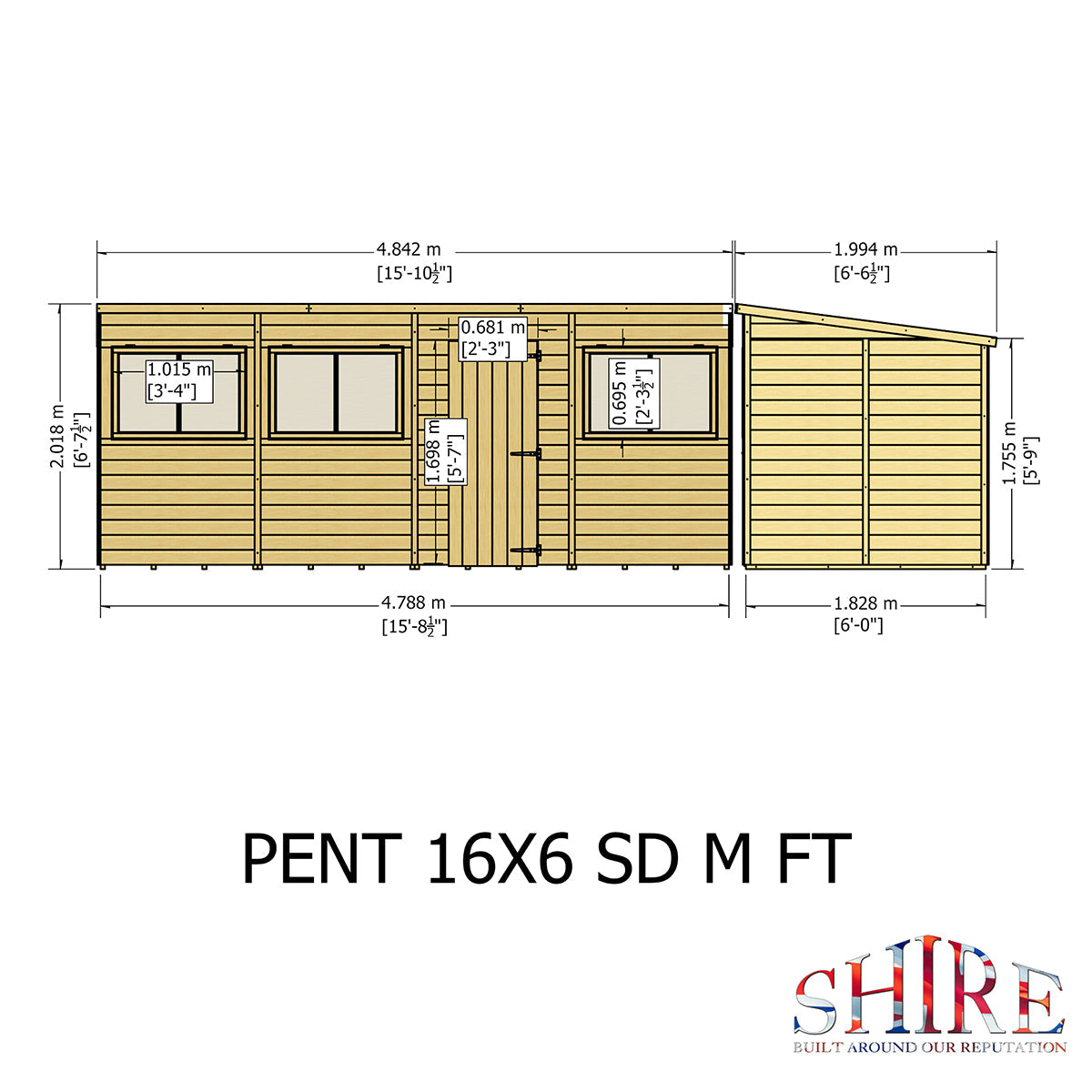 Shire Pent 16ft x 6ft Shiplap Shed NEW - Image 11