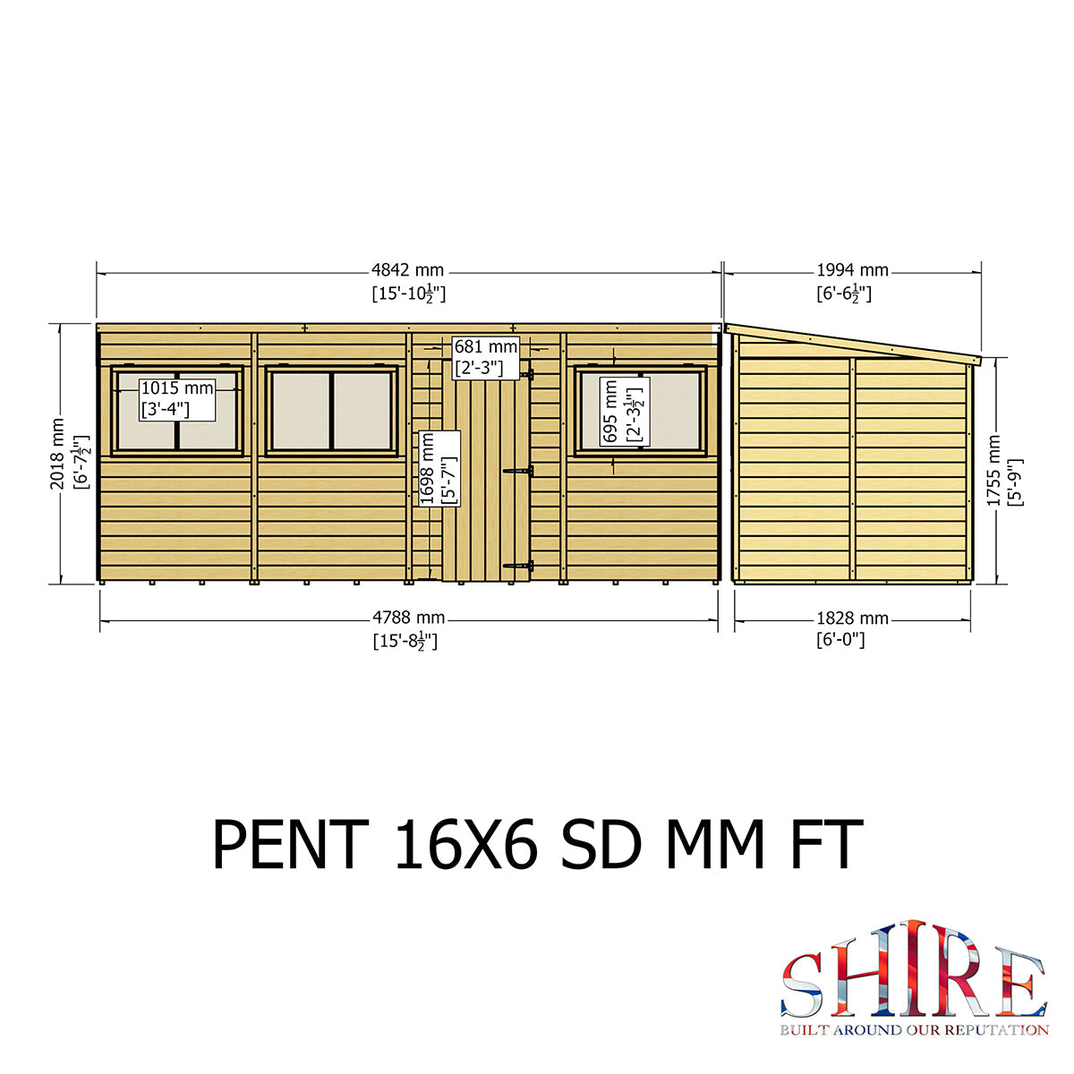Shire Pent 16ft x 6ft Shiplap Shed NEW - Image 10