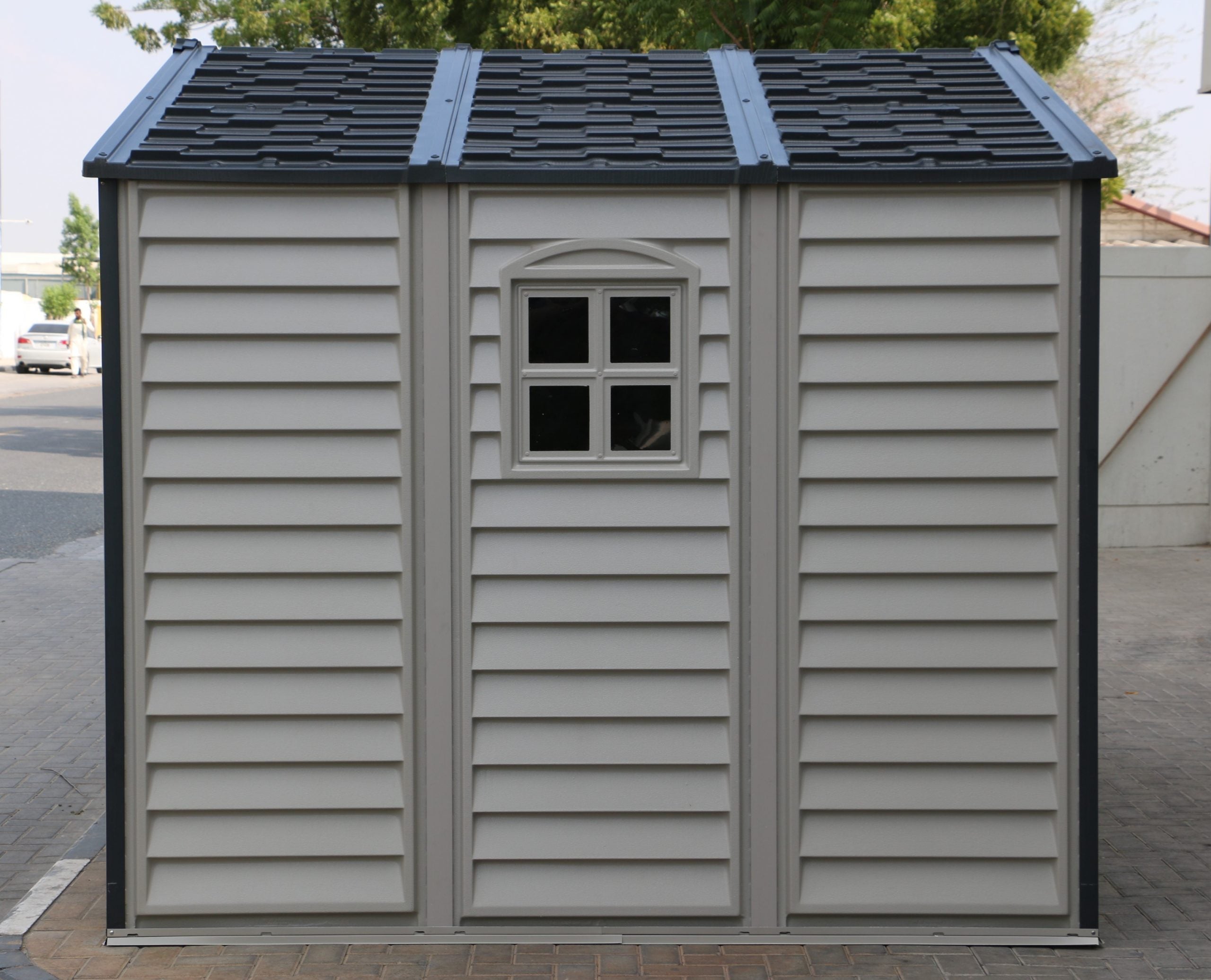 Duramax Woodside Plus - 10ft x 8ft Plastic Garden Shed in Grey - Image 3