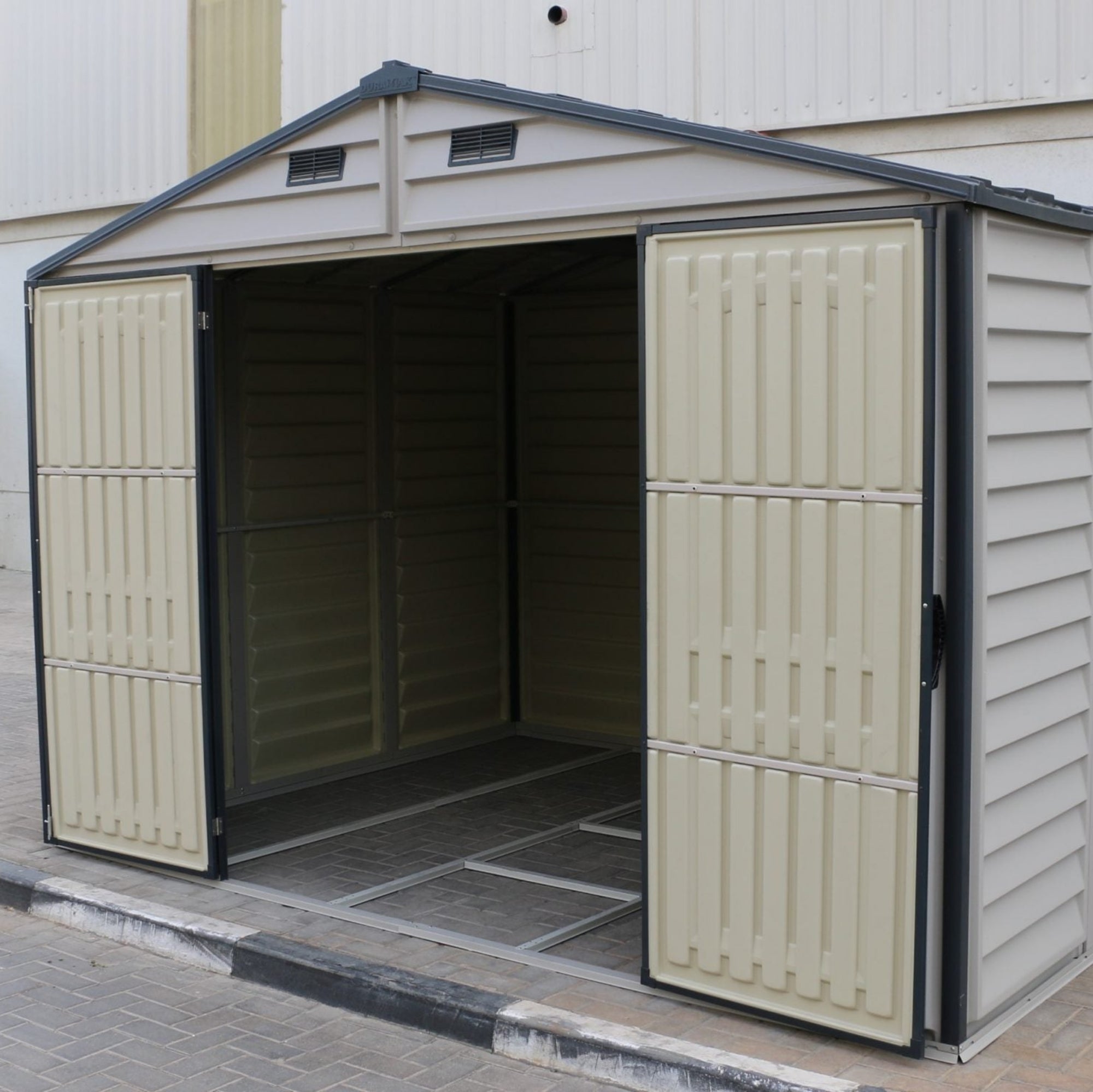 Duramax Woodside Plus - 10ft x 8ft Plastic Garden Shed in Grey - Image 4