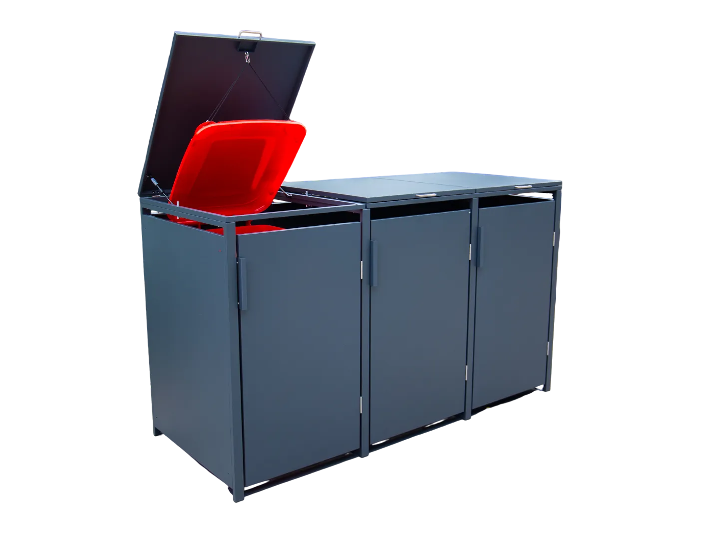 Anthracite Grey Solid Panel Wheelie Bin Storage - Triple Bin Store - Image 2