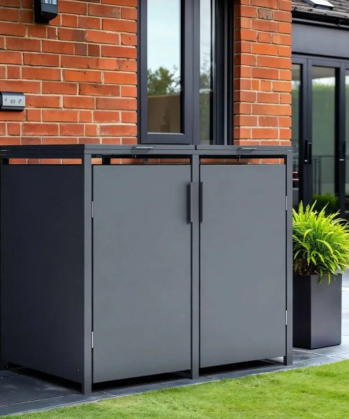 Anthracite Grey Solid Panel Wheelie Bin Storage - Double Bin Store