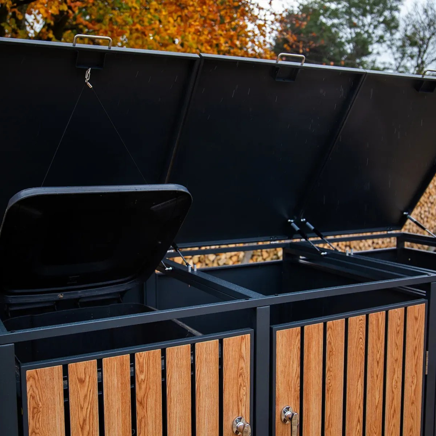 Wood Effect Wheelie Bin Storage - Triple Bin Store - Image 3