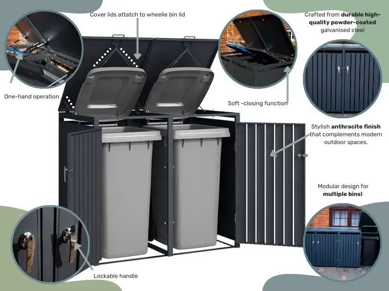 Anthracite Grey Wheelie Bin Storage - Triple Bin Store - Image 7