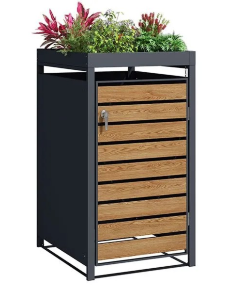 Wood Effect Wheelie Bin Storage With Planter- Single Bin Store