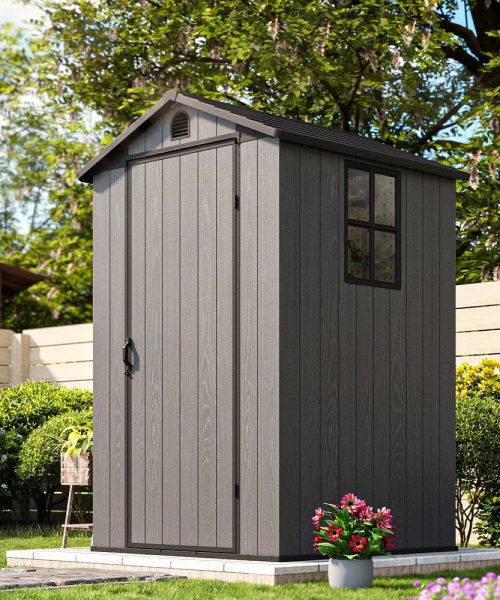 Pro Grade 4ft x 6ft Premium Plastic Garden Shed - Grey Wood Touch Texture