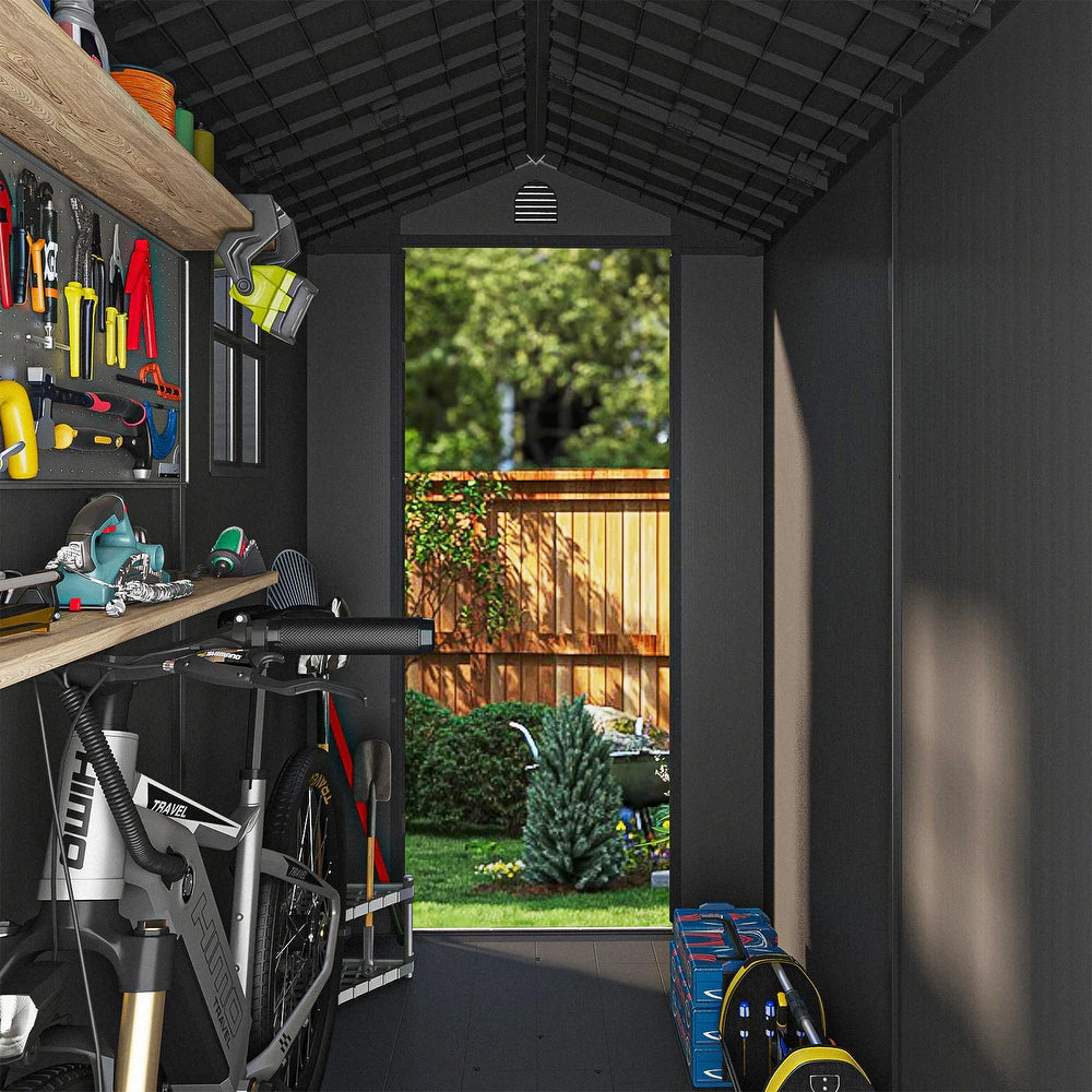 Pro Grade 6ft x 8ft Premium Plastic Double Door Garden Shed - Grey Wood Touch Texture - Image 7