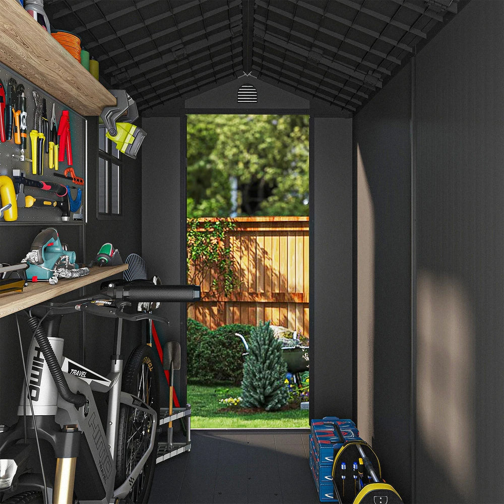 Pro Grade 8ft x 12ft Premium Plastic Double Door Garden Shed - Grey Wood Touch Texture - Image 8