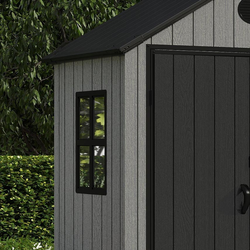 Pro Grade 8ft x 12ft Premium Plastic Double Door Garden Shed - Grey/Anthracite Wood Touch Texture - Image 7