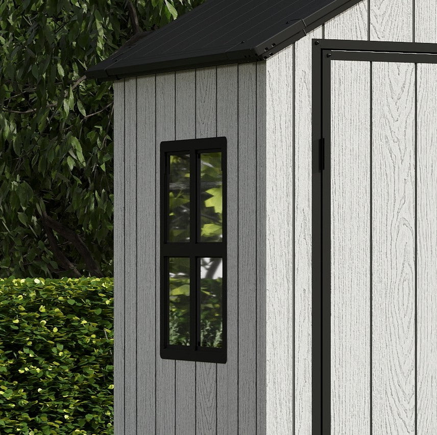 Pro Grade 6ft x 8ft Premium Plastic Double Door Garden Shed - Grey Wood Touch Texture - Image 8