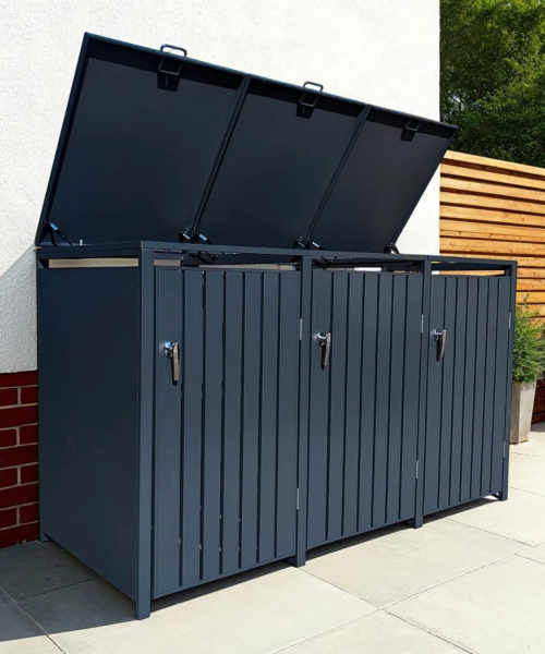 Anthracite Grey Wheelie Bin Storage - Triple Bin Store