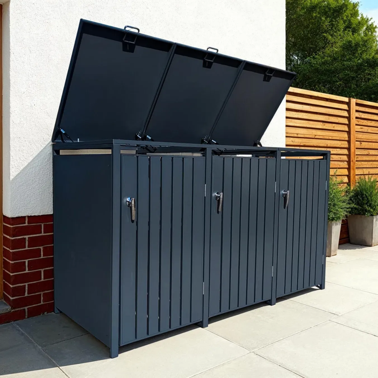 Anthracite Grey Wheelie Bin Storage - Triple Bin Store