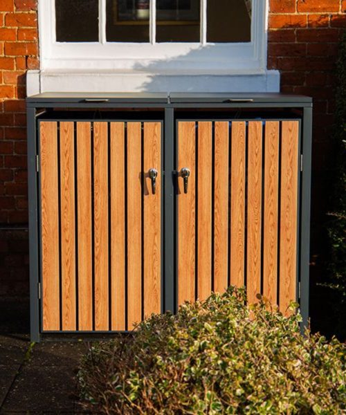 Wood Effect Wheelie Bin Storage - Double Bin Store