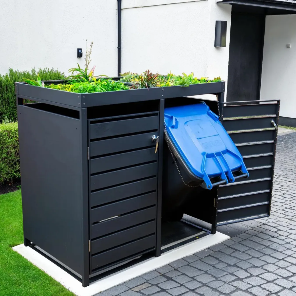 Anthracite Grey Wheelie Bin Storage With Planter- Double Bin Store - Image 3